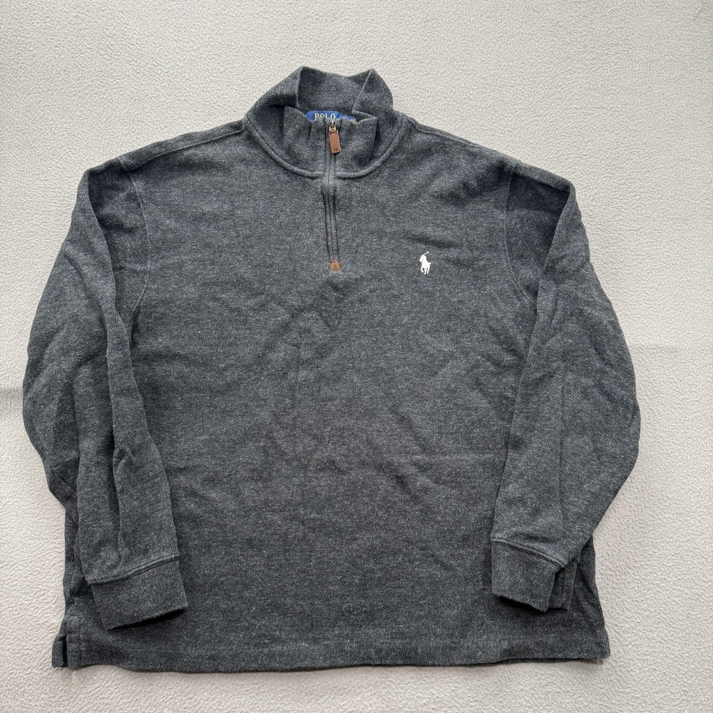 Polo Ralph Lauren Sweater Mens XL Gray 1/4 Zip Mock Neck Cotton Pullover Pony